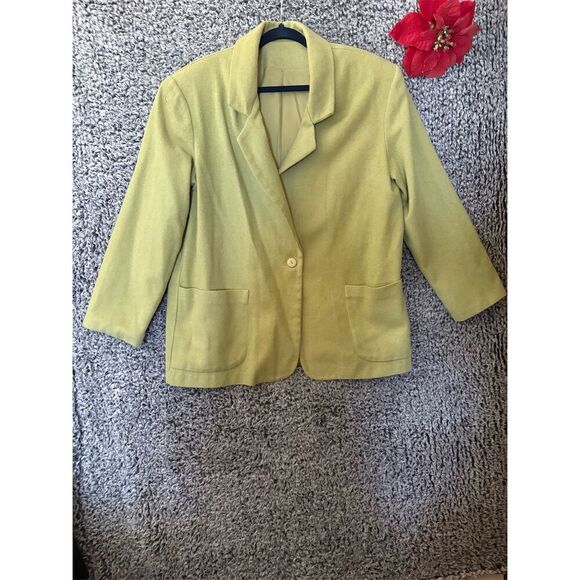 YK2 Women's Vintage Green Wool Blazer Jacket Size 15/16 - Picture 1 of 8